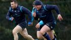 Cian Healy and Tadhg Furlong at Leinster training. The handling by forwards has been key to  Leinster’s expansive style of play. Photograph: Oisín Keniry/Inpho 