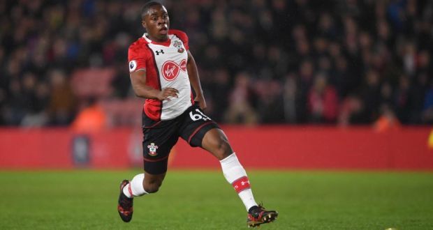 Southampton striker Michael Obafemi in action during the Premier League game against Tottenham Hotspur at St Mary’s Stadium on Sunday. Photograph: Mike Hewitt/Getty Images