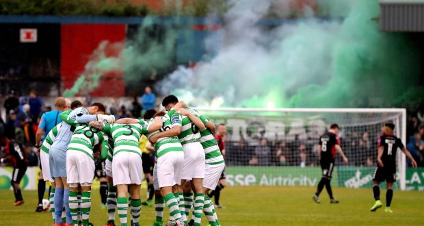 Shamrock Rovers have their team huddle ahead of the Airtricity League Premier Division game against Bohemians at Dalymount Park in May 2017. Photograph:  Ryan Byrne/Inpho