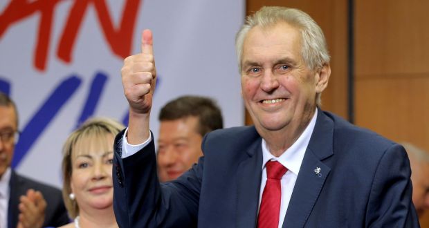 Czech president Miloš  Zeman reacts to his victory in the presidential election, in Prague. Photograph: Stringer/Reuters