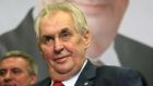 Milos Zeman celebrating  victory with  staff members after he was re-elected Czech president. Photograph: Getty Images