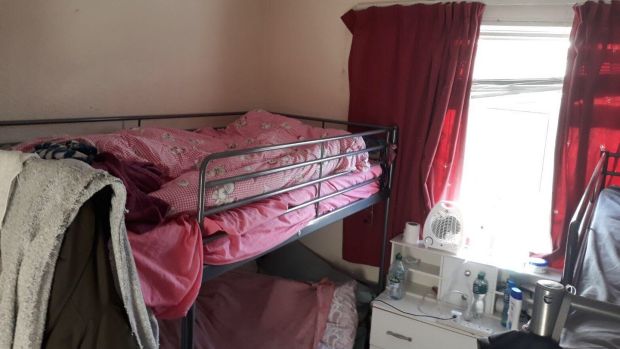 A single room with two bunk beds for four tenants in 9 Ravensdale Park, Kimmage, Dublin, which was run by a travel agency for English-language school students.