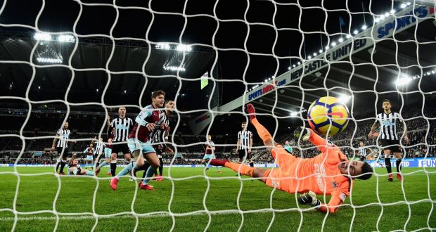  Newcastle goalkeeper Karl Darlow puts the ball into his own net late in the Premier League game against Burnley at  St James’ Park. Photograph: Stu Forster/Getty Images