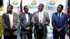 Kenyan opposition leader Raila Odinga of the National Super Alliance stands next to Kalonzo Musyoka, campaign leader Musalia Mudavadi and Moses Wetangula during a news conference in Nairobi. Photograph: Baz Ratner/Reuters