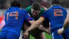 Ireland’s prop Tadhg Furlong vies with France’s Paul Gabrillagues  and France’s hooker Guilhem Guirado during Saturday's Six Nations match at the Stade de France in Paris. Photograph: Christophe Simon/AFP/Getty Images