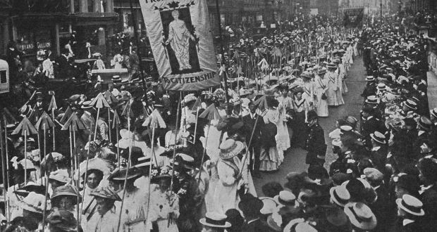 Suffragette demonstration with women carrying wands tipped with silver broad-arrows and banner From Prison to Citizenship, each of 617 arrows representing a conviction of a suffragette. Photograph: Time Life Pictures/Mansell/Time Life Pictures/Getty Images 