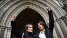  Alleged British computer hacker Lauri Love (R) and his partner Sylvia Mann (L) pose for media in  London, Britain. Photograph: Neil Hall/EPA