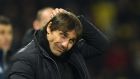 Antonio Conte signed improved terms at Chelsea over the summer but his deal only runs to 2019, with this season’s backdrop of discord fuelling suggestions that he will depart the club 12 months early. Photograph:  Glyn Kirk/AFP/Getty Images