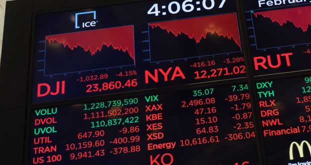 The numbers are displayed after the closing bell of the Dow in New York on Thursday. Photograph:  Bryan R Smith/AFP/Getty Images