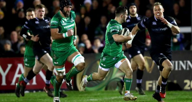 Connacht’s Caolin Blade makes a break during their Pro14 meeting with Ospreys. Photo: James Crombie/Inpho