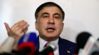 Georgian former president Mikheil Saakashvili speaks during a news conference in Warsaw on Wednesday, a day after he was expelled from Ukraine. Photograph: Kacper Pempel/Reuters