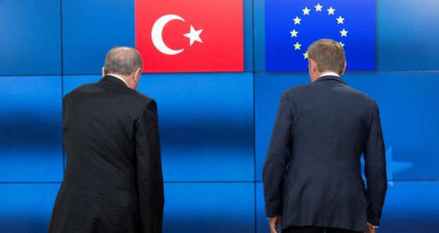 Turkish president Recep Tayyip Erdogan and European Council president Donald Tusk: Mr Erdogan’s authoritarian methods have been a convenient excuse for long-fingering EU accession discussions. Photograph: Olivier Hoslet