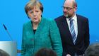 Angela Merkel and Martin Schulz: German politics has a rapidly changing profile.  Photograph: Krisztian Bocsi/Bloomberg