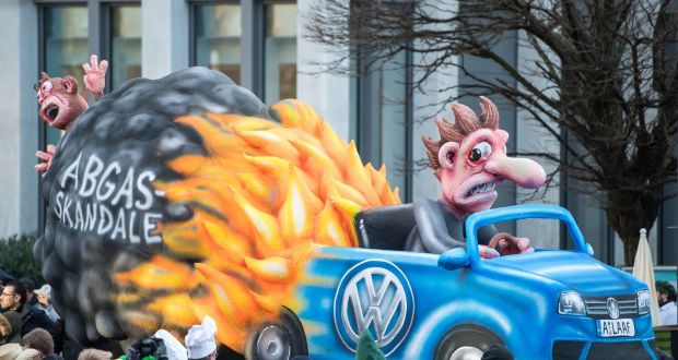 A parade float in Dusseldorf depicting  the exhaust scandal at  Volkswagen.  Photograph: Getty Images
