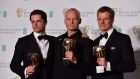 Producer Peter Czernin, British-Irish filmmaker Martin McDonagh  and British producer Graham Broadbent (right) pose with their awards for Outstanding British Film for the film  at the Baftas at the Royal Albert Hall in London. Photograph: Ben Stansall/AFP/Getty Images