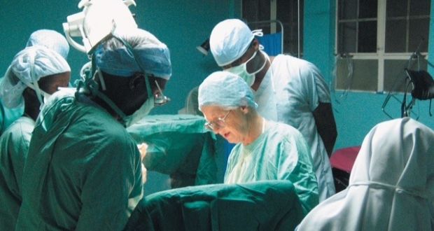 Sr Maura Lynch in the operating theatre in Uganda.