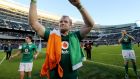 Jamie Heaslip celebrates following the victory over New Zealand at Soldier’s Field, Chicago in 2016. Photograph: Dan Sheridan/Inpho 
