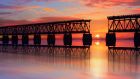 Sunset with broken bridge at Bahia Honda State Park in the Florida Keys, near Key West.
