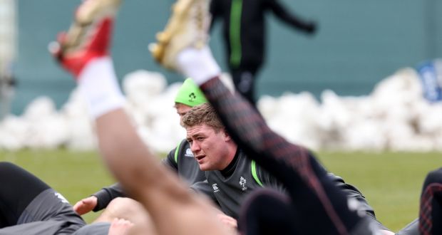 Tadhg Furlong warms up for Ireland training ahead of the Six Nations clash with Scotland at the Aviva Stadium on Saturday. Photo: Billy Stickland/Inpho