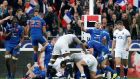 France players celebrate at the final whistle of the Six Nations match against England at Stade de France. Photograph: Regis Duvignau/Reuters