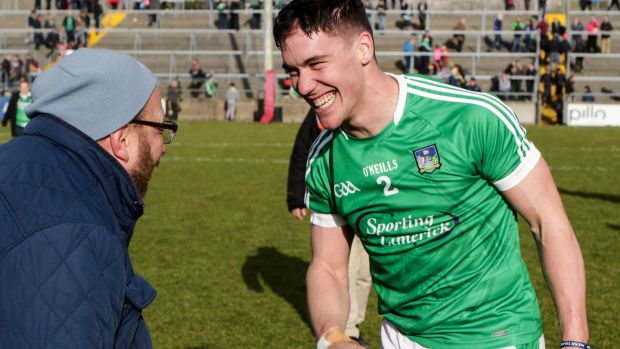 Limerick’s Sean Finn celebrates after his side’s win over Galway. Photograph: Laszlo Geczo/Inpho
