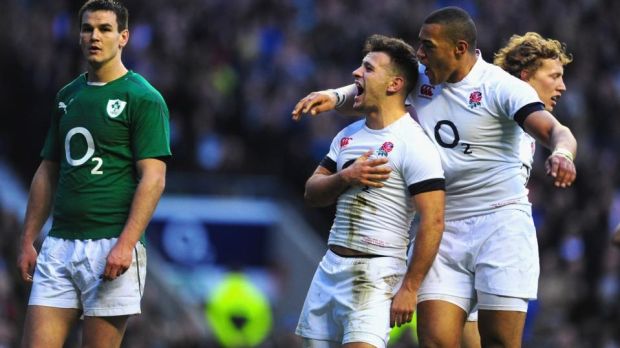 England scrumhalf Danny Care celebrates after scoring their first try against Ireland in 2014 Six Nations. Photograph: Stu Forster/Getty Images