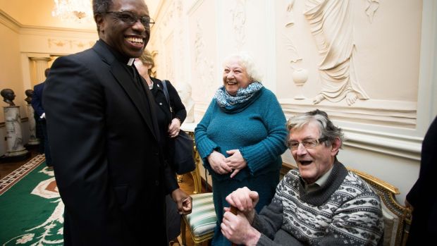 The Papal Nuncio to Ireland Archbishop Jude Thaddeus Okolo with Marguerita and Patrick Courtney from Wexford who are volunteers with the Society Of African Missions. Photograph: Tom Honan.