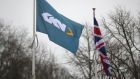 Flags outside  GKN HQ in Redditch, UK. Phtotgraph: Reuters