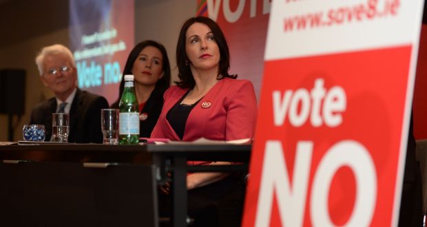 Niamh Ui Bhriain head of the Save the 8th campaign at the launch of the vote No campaign on Thursday. Photograph: Alan Betson