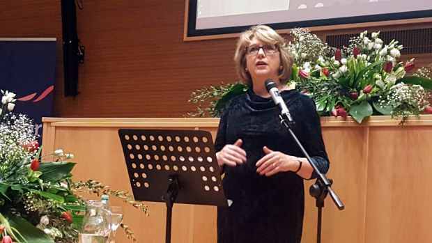 Former president Mary McAleese addressing the “Voices of Faith” conference in Rome: to be heard, she had to speak outside the walls of the Vatican.    Photograph: Patsy McGarry