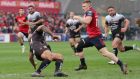 Andrew Conway takes advantage of Toulon’s lack of defensive discipline to cut through for the crucial try at Thomond Park. Photograph: Dan Sheridan/Inpho 