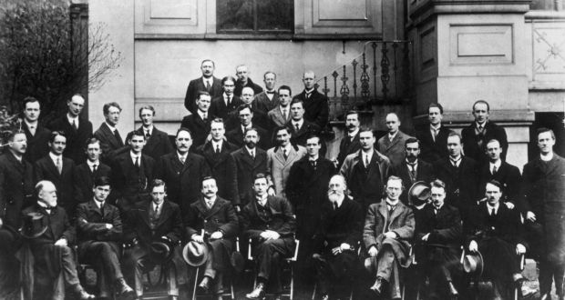 Sinn Féin leaders at the first Dáil Éireann in 1919 include Éamon de Valera, Michael Collins, Cathal Brugha, Arthur Griffith, William Cosgrave, Terence MacSwiney and Richard Mulcahy. Photograph: Hulton Archive