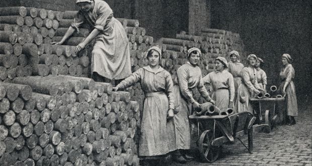 Women munition workers stacking a reserve of shell castings during the first World War. Photograph: Universal History Archive/UIG via Getty Images