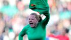 Ireland’s Amber Barrett celebrates scoring the winning goal in the FIFA 2019 Women’s World Cup Qualifier against Slovakia at Tallaght Stadium. Photograph: Ryan Byrne/Inpho