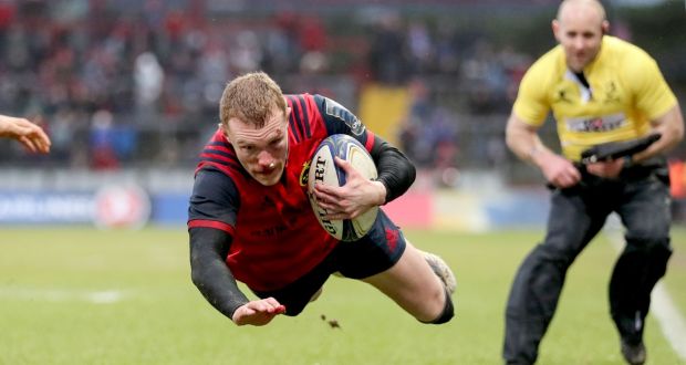 Munster’s Keith Earls is back in training ahead of their Champions Cup semi-final clash with Racing. Photo: an Sheridan/Inpho