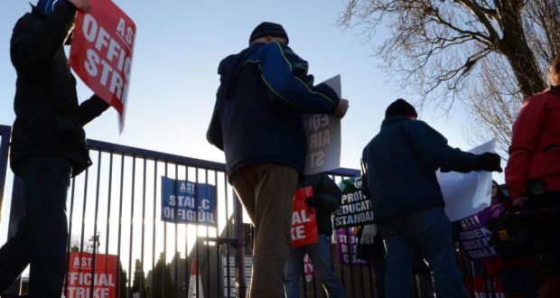 Members of the TUI and the ASTI on picket in 2014. Photograph: Cyril Byrne