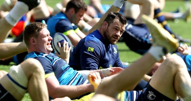 Tadhg Furlong and Cian Healy during Leinster’s captain’s run at the Aviva Stadium yesterday. Photograph: Bryan Keane/Inpho 