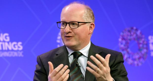 Irish Central Bank governor Philip Lane at the forum on  booms and busts during the IMF spring meeting in Washington, US. Photograph: Reuters/Yuri Gripas