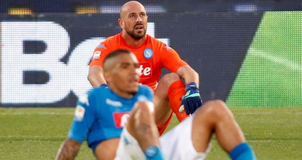  Napoli’s Pepe Reina looks dejected after his team’s defeat. Photograph: Reuters