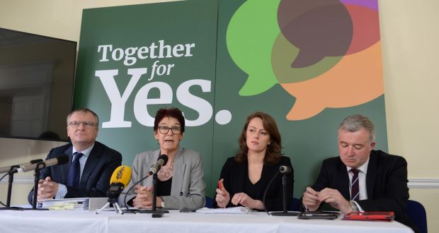 Peter Ward, SC, Ailbhe Smyth, Co- Director of Together for Yes, Grainne Gilmore, BL and Liam Herrick, ICCL, attending a Lawyers for Yes press conference. Photograph: Dara Mac Dónaill/The Irish Times.