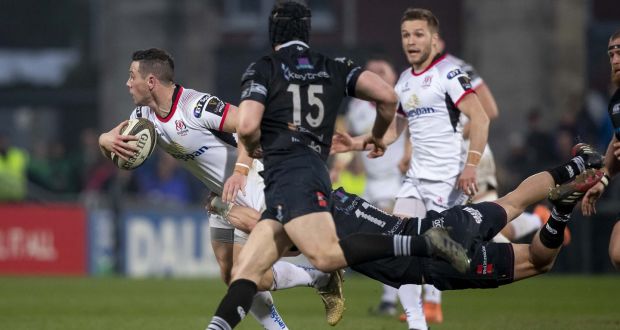 Ulster’s John Cooney in action against Ospreys. The 28-year-old claims  four statistical accolades as the league’s top points scorer (160), most try assists (10), most penalties (30) and  the most passes (1410). Photograph: Morgan Treacy/Inpho 