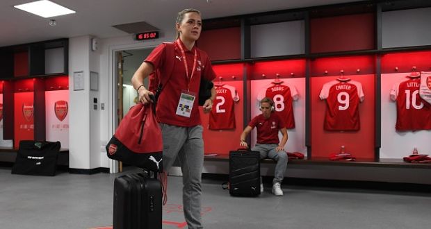 Katie McCabe of Arsenal in the Wembley Stadium dressing rooms. Photograph: David Price/Arsenal FC via Getty Images