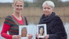 Sinéad Tarmey, Wicklow Hospice, and Therese Tyrrell with  photographs of her late sisters Nora and Bernie