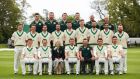 Cricket Ireland president Aideen Rice and the Ireland players, coaches and backroom team pose for the official photograph at Malahide ahead of the first Test match against Pakistan on Friday.   Photograph: Billy Stickland/Inpho