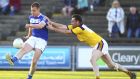 Donal Kingston of Laois shoots under pressure from Wexford’s Daithi Waters in his side’s victory at Wexford Park in the SFC opening weekend. Photograph: Ken Sutton/Inpho