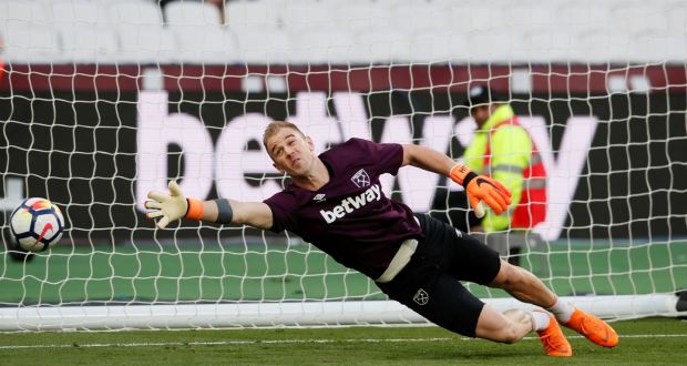   Joe Hart: he has had  an indifferent spell on loan at West Ham this season, losing his place towards the end of November to Adrián.  Photograph: Reuters/David Klein 