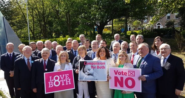 A group of TDs and Senators opposed to repeal of the Eighth Amendment gathered in Merrion Square in Dublin. Photograph: Sarah Bardon