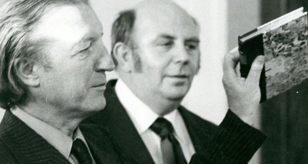 Then Minister for Health Charles Haughey with ‘Irish Times’ columnist John Healy, right, in November 1978 at the launch of ‘Nineteen Acres’, Healy’s new book, published by Kenny’s of Galway. Photograph: Tom Lawlor