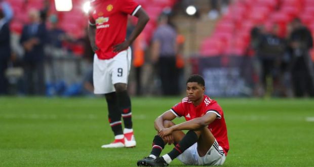 A dejected Marcus Rashford of Manchester United after the FA Cup Final between Chelsea and Manchester United at Wembley Stadium. Photo: Catherine Ivill/Getty Images
