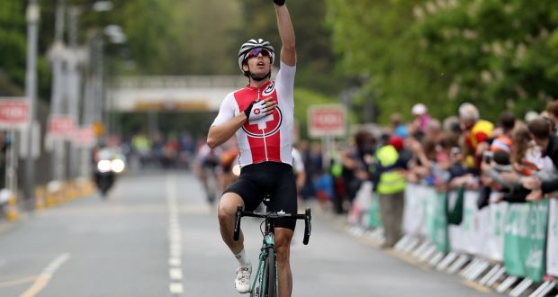 Cyrille Thiery of the Switzerland National Team wins the first stage of the Rás Tailteann from  Drogheda to Athlone. Photograph: Inpho
